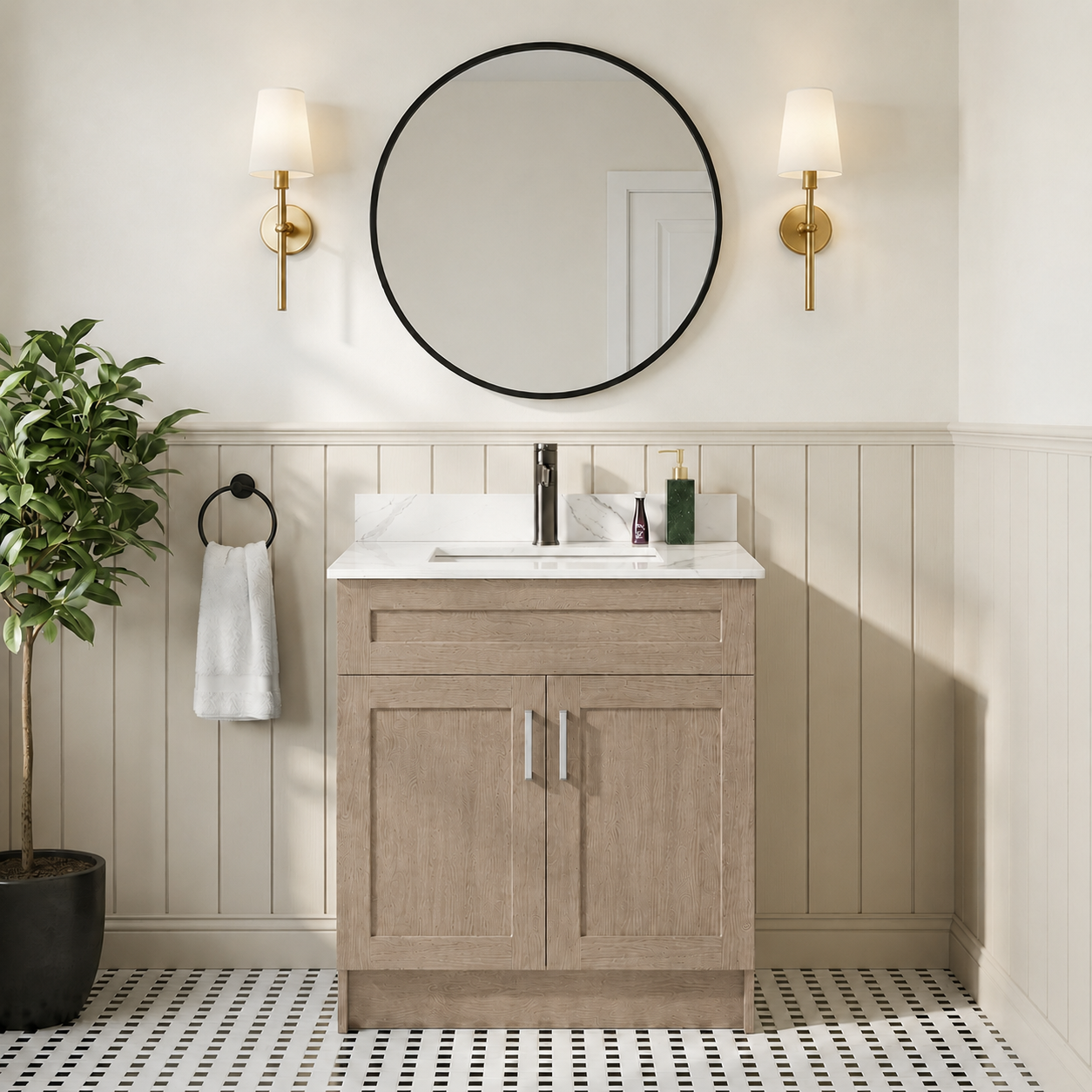 30" Double Door HDF Wood Grain Vanity
