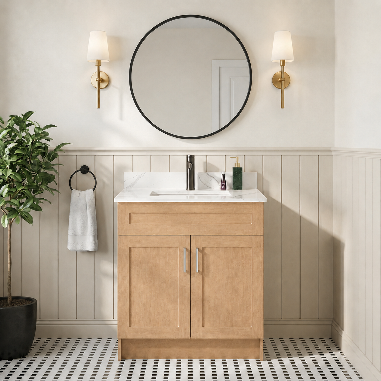 30" Double Door HDF Wood Grain Vanity