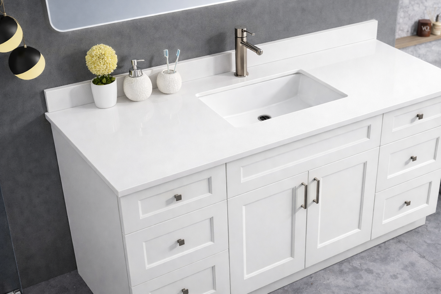 72" High-Gloss Quartz Single Sink Counter Top