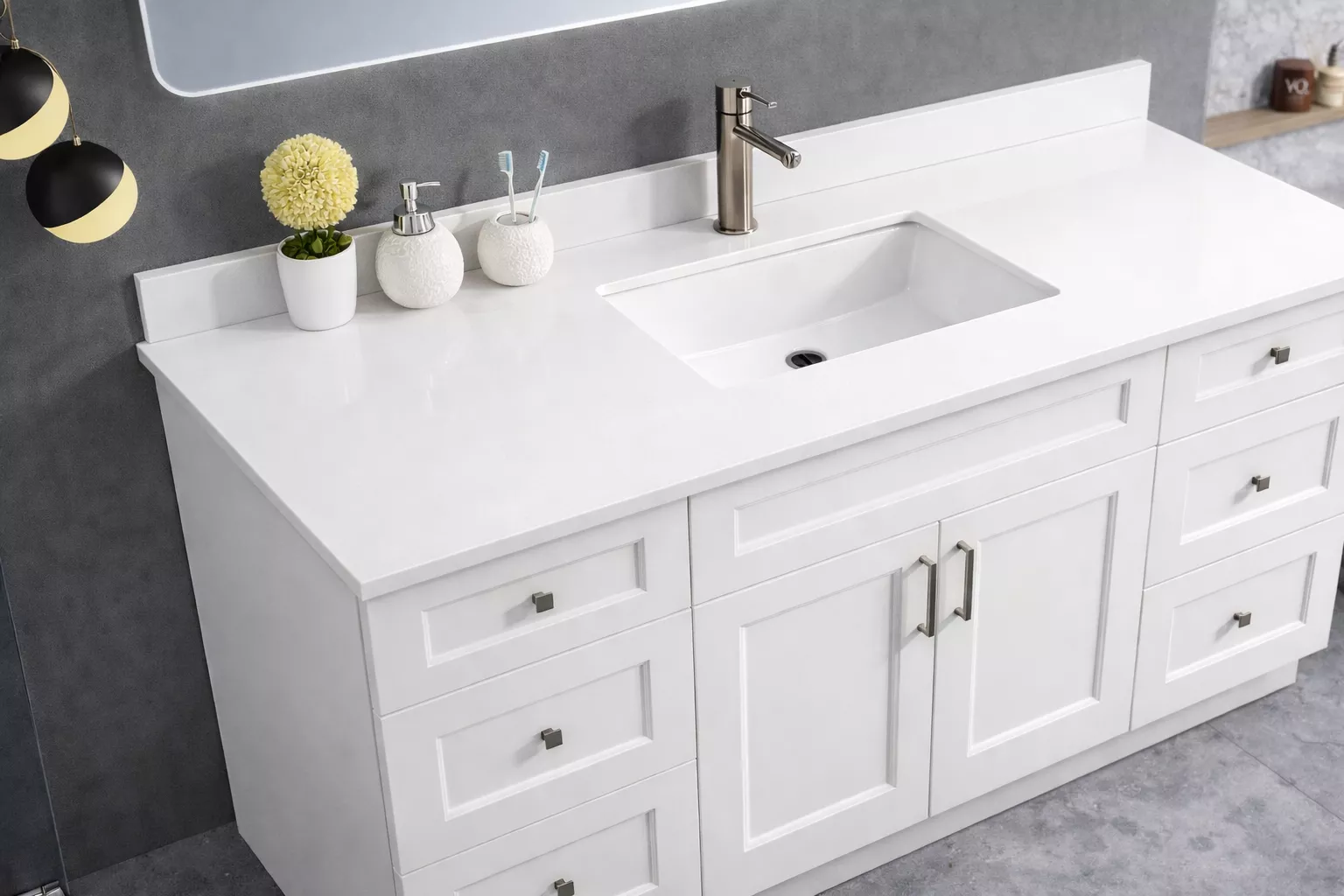 72" High-Gloss Quartz Single Sink Counter Top