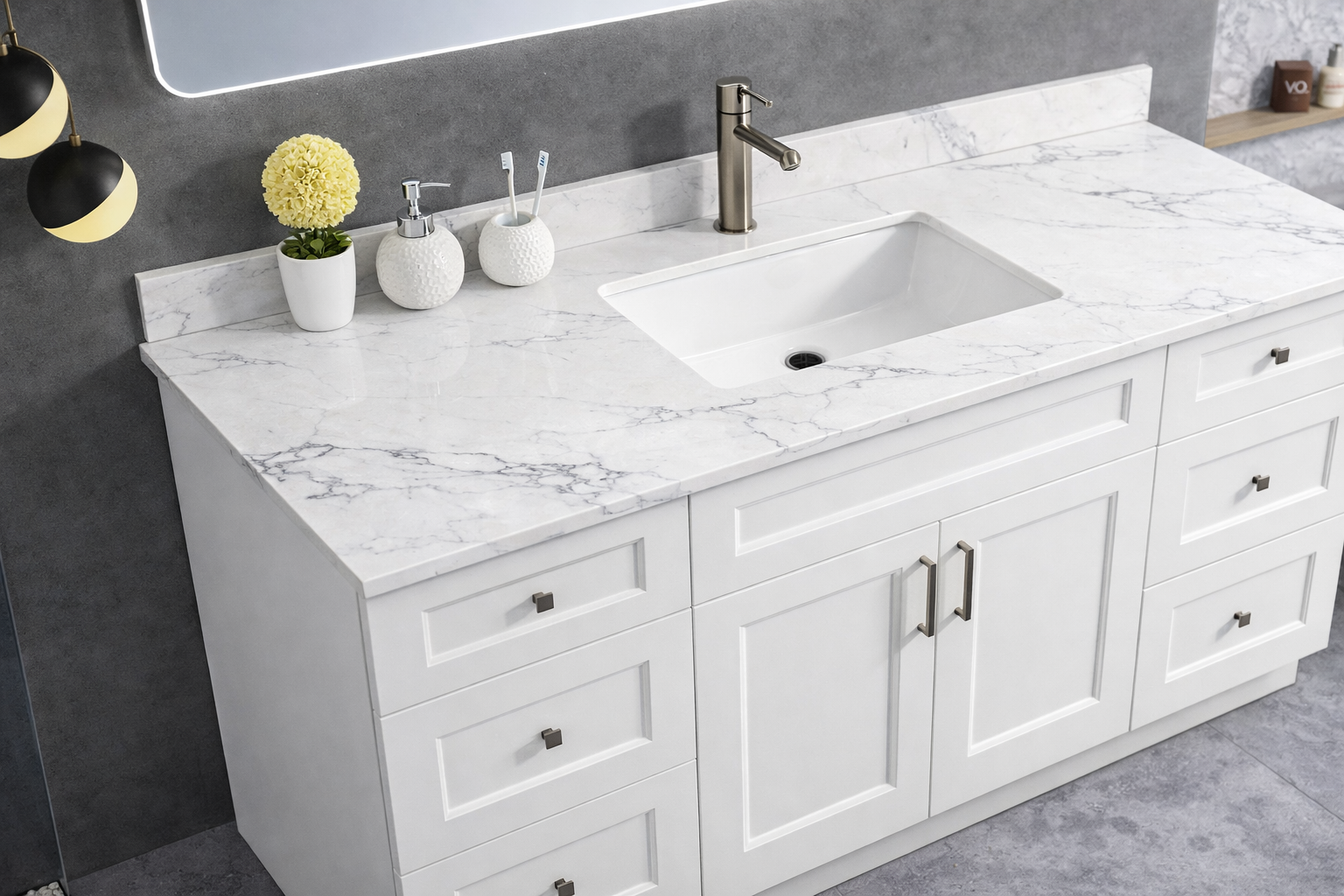 72" High-Gloss Quartz Single Sink Counter Top