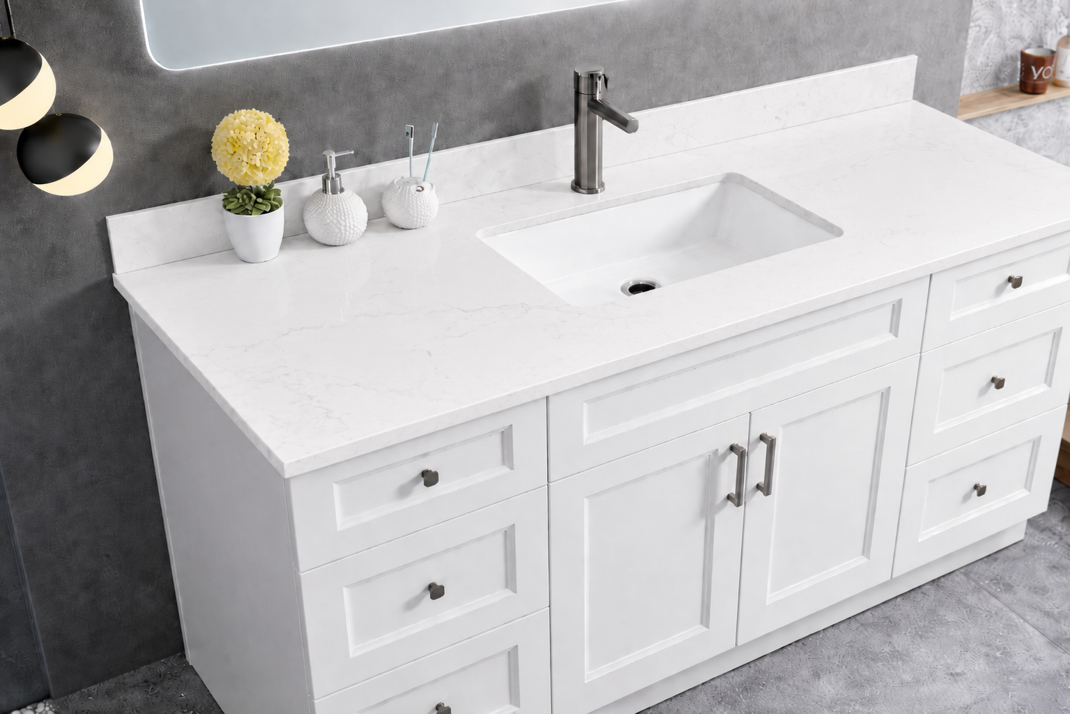 60" High-Gloss Quartz Single Sink Counter Top
